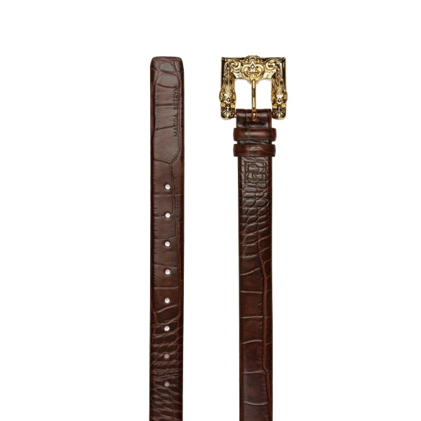 Magda Butrym Croc-effect leather belt with ornamental gold buckle in brown