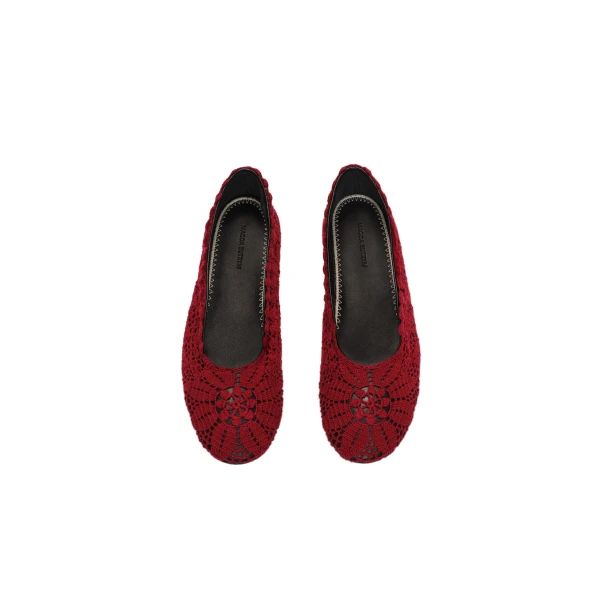 Crochet and leather ballet flats in burgundy - Image 3