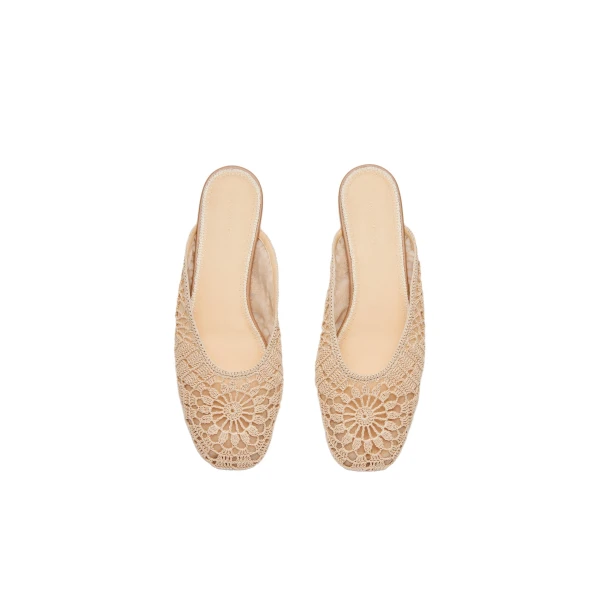 Crochet flat mules in nude - Image 3