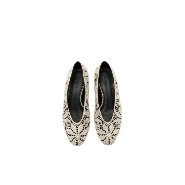 Crochet satin ballerina heels in black - Image 3