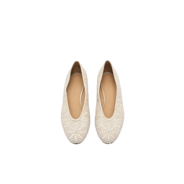 Crochet satin ballerina heels in cream - Image 3