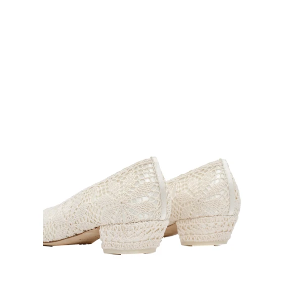 Crochet satin ballerina heels in cream - Image 4