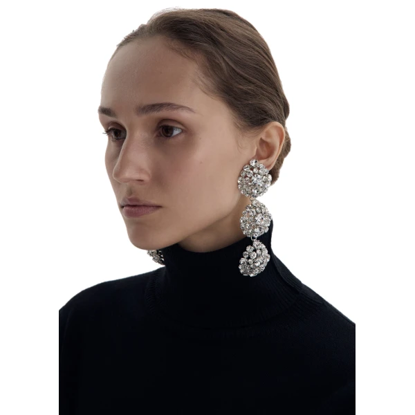Crystal cluster drop earrings in silver - Image 2
