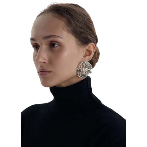 Crystal rose earrings in silver - Image 2