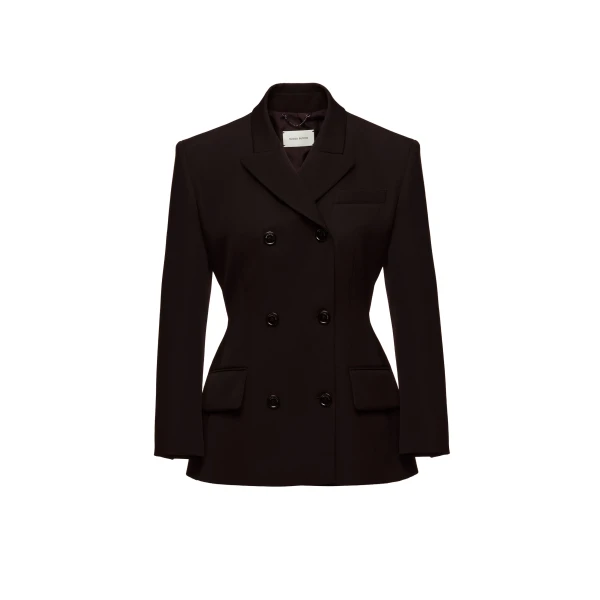 Magda Butrym Double-breasted wool tailored blazer in dark brown
