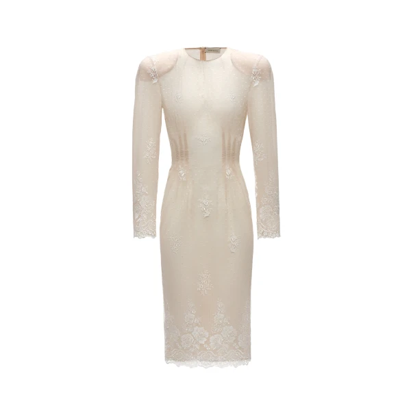 Magda Butrym Embroidered fitted dress with back tie detail in cream