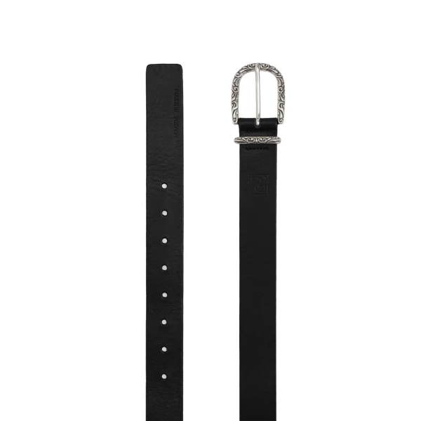 Magda Butrym Engraved buckle leather belt in black and silver