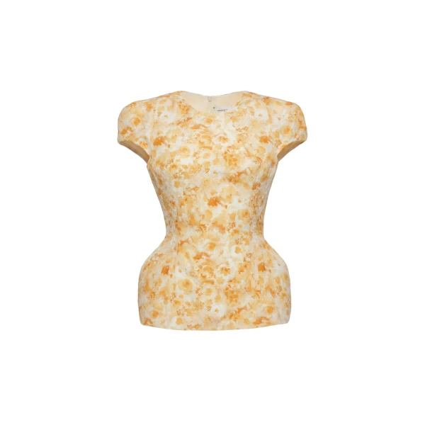 Magda Butrym Fitted blouse with padded silhouette in yellow print