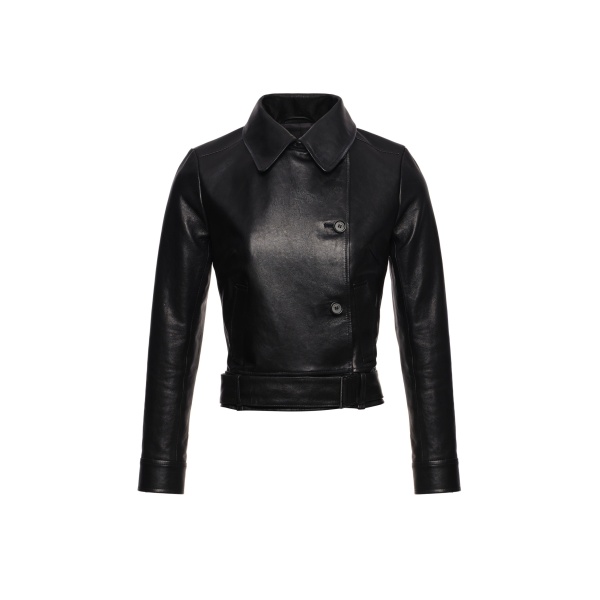 Magda Butrym Fitted leather jacket with waist belt in black