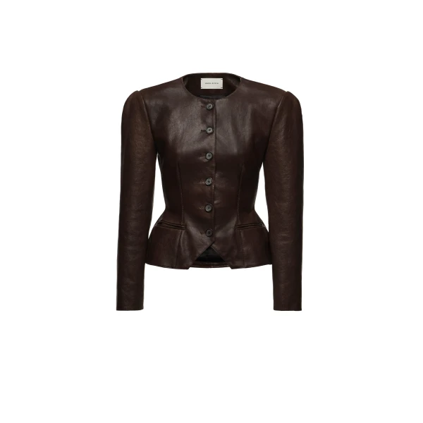 Magda Butrym Fitted leather peplum jacket in brown