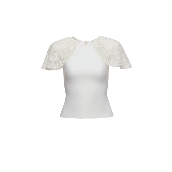 Flared crochet sleeves blouse in white