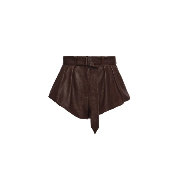 Flared leather shorts in brown