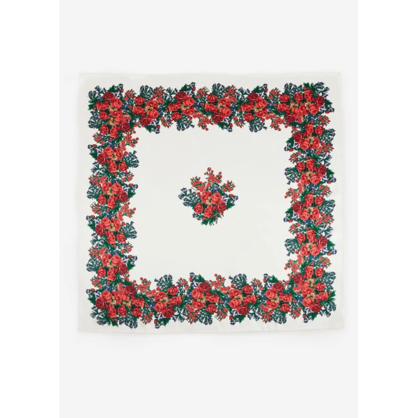 Folk floral print scarf in cream - Image 2