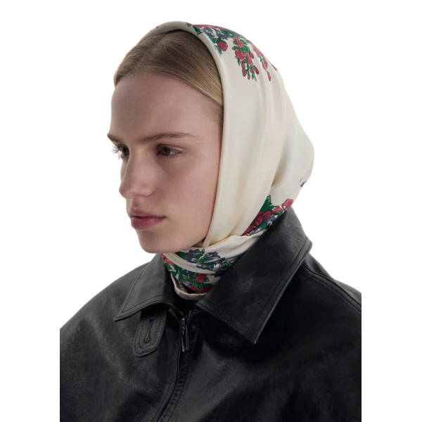 Folk floral print scarf in cream - Image 4