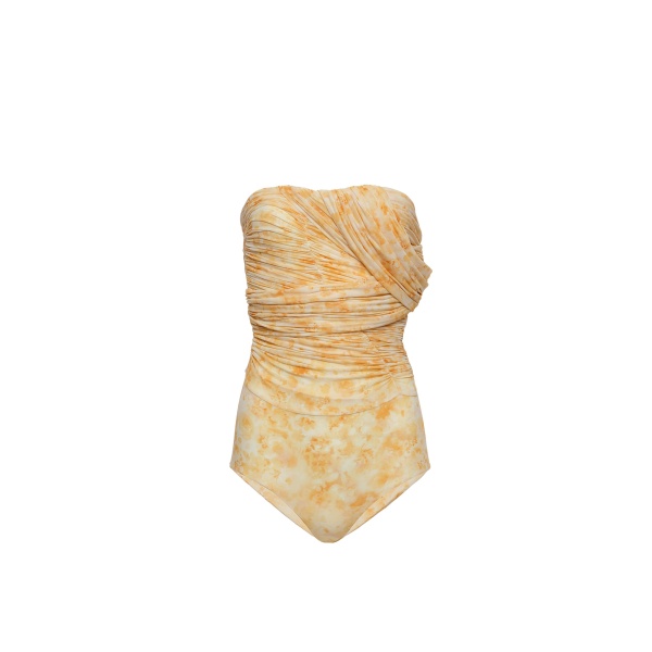Magda Butrym Gathered bodysuit with draped overlays in yellow print