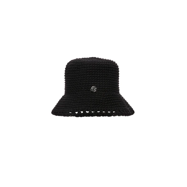Handmade wide brim crochet bucket hat in black - Image 2