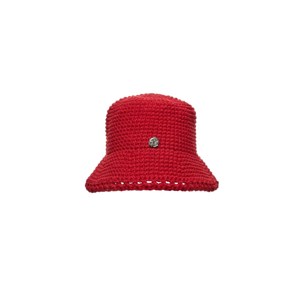 Handmade wide brim crochet bucket hat in red - Image 2