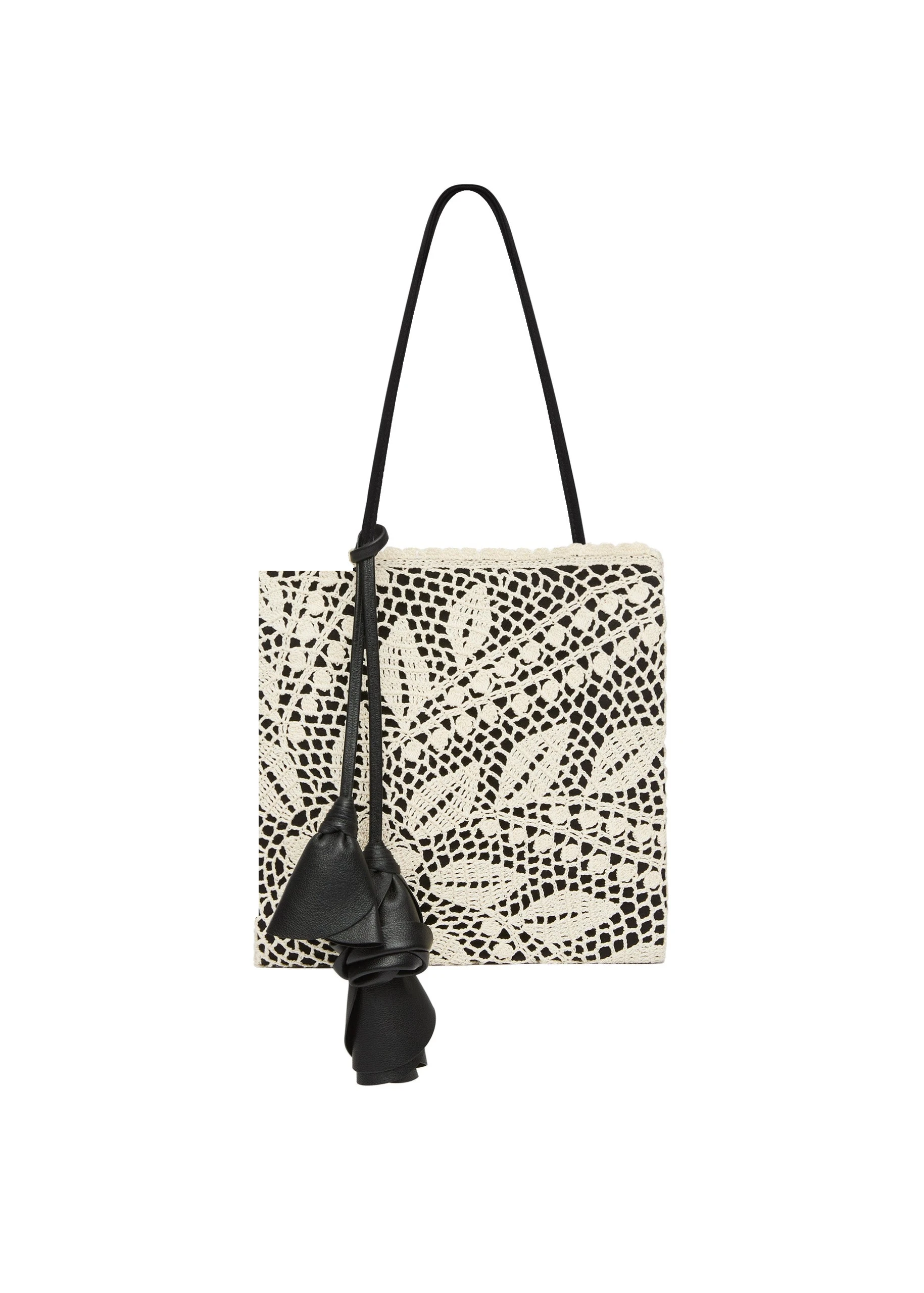 Magda Butrym Julia crochet bag in black satin | Coveti Magda Butrym Julia crochet bag in black satin