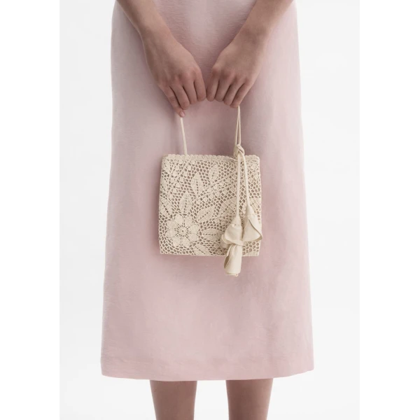 Julia crochet bag in cream satin - Image 5
