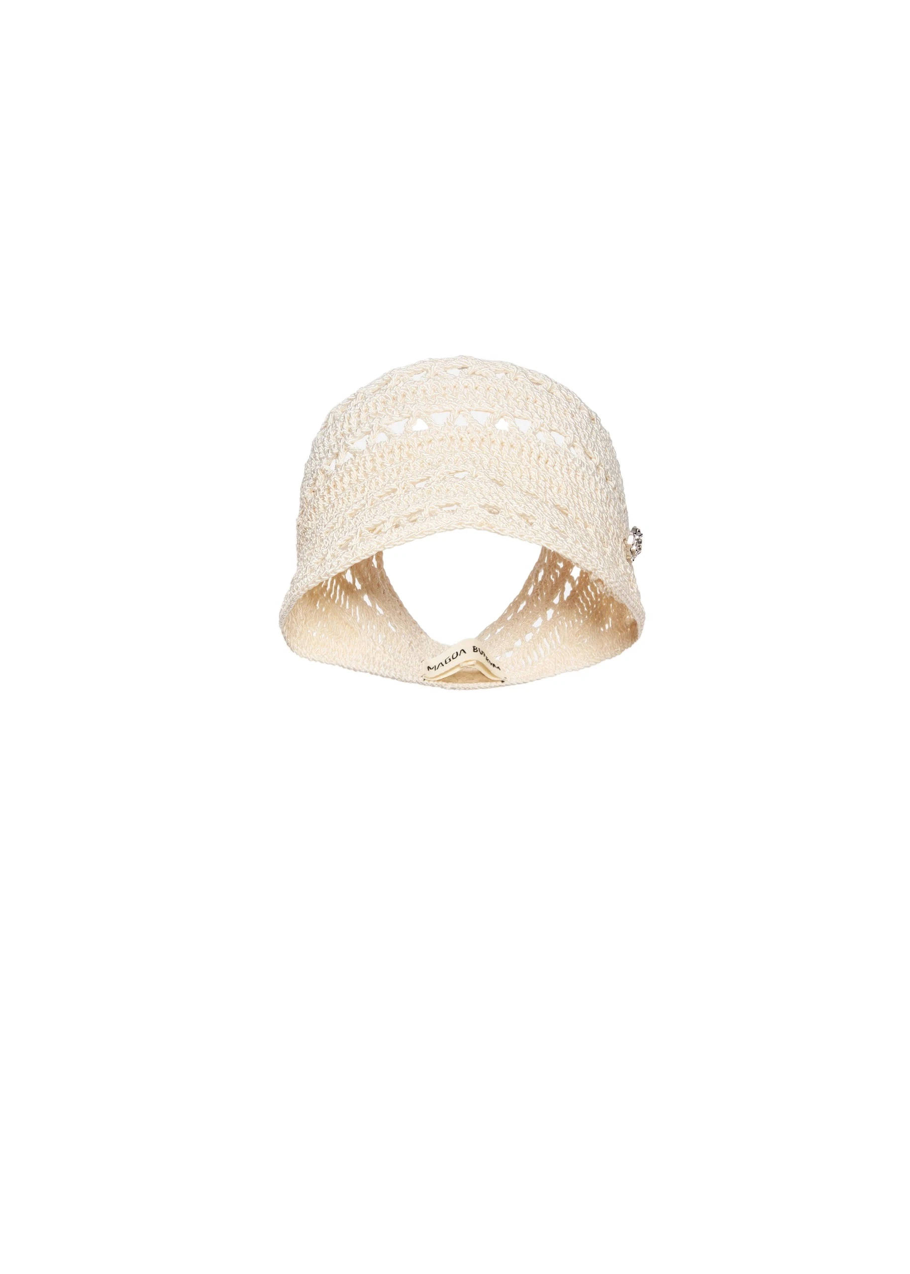 Magda Butrym Lattice crochet visor in cream | Coveti Magda Butrym Lattice crochet visor in cream