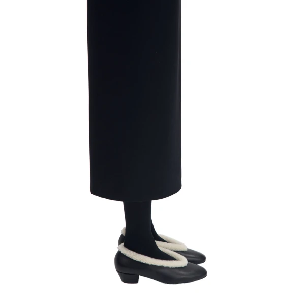 Leather ballerina heels with shearling trim in black - Image 5