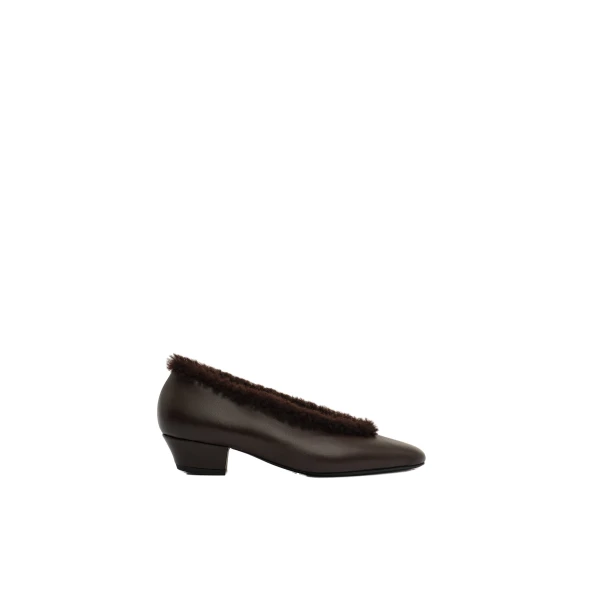 Magda Butrym Leather ballerina heels with shearling trim in brown
