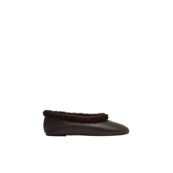 Magda Butrym Leather ballet flats with shearling trim in brown
