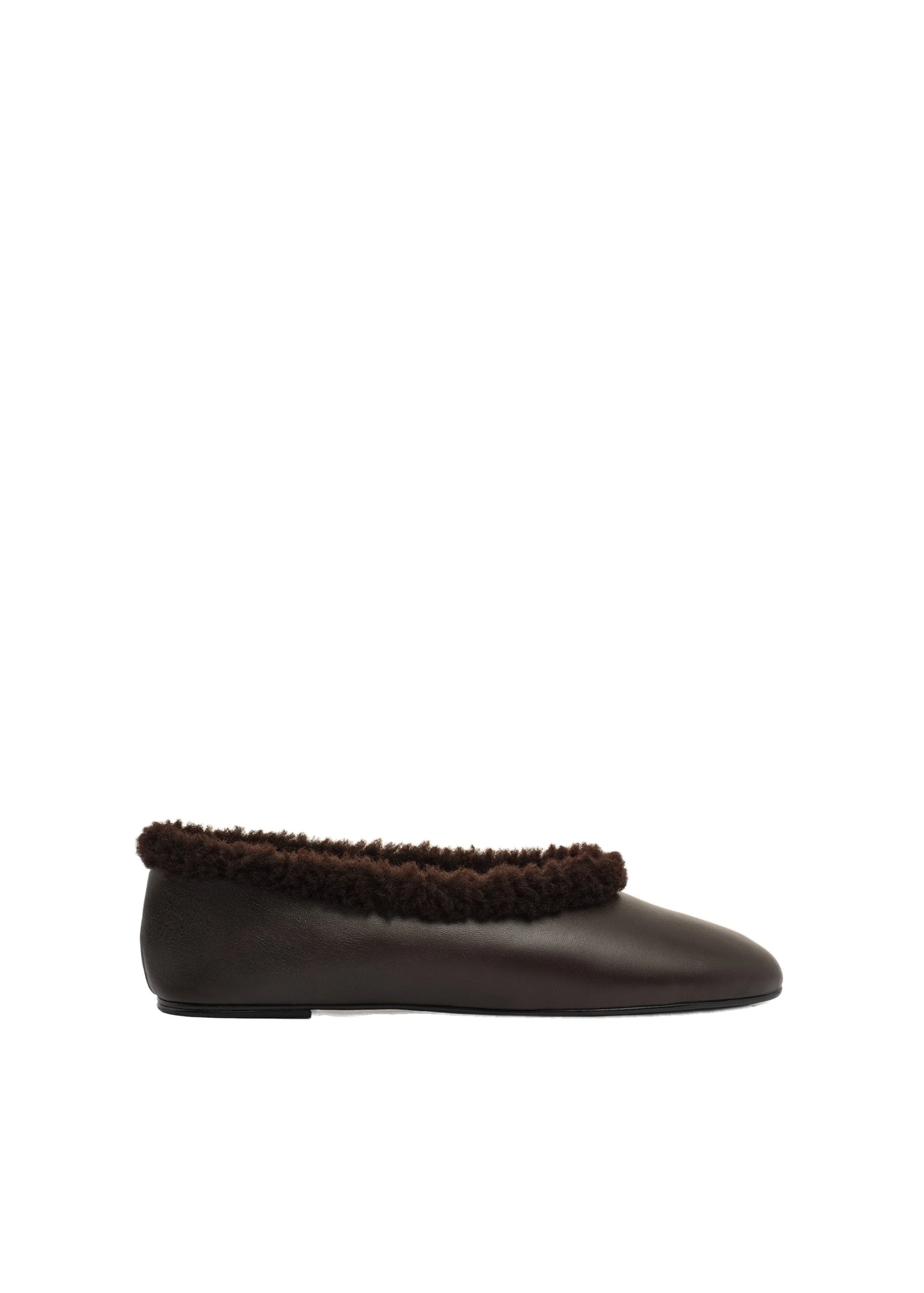 Magda Butrym Leather ballet flats with shearling trim in brown | Coveti Magda Butrym Leather ballet flats with shearling trim in brown
