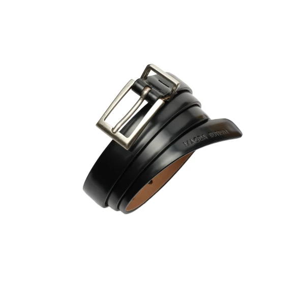 Leather belt with rectangular buckle in black - Image 2