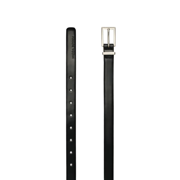 Leather belt with rectangular buckle in black
