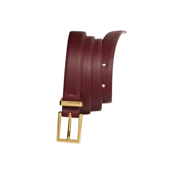 Leather belt with rectangular buckle in bordeaux - Image 2