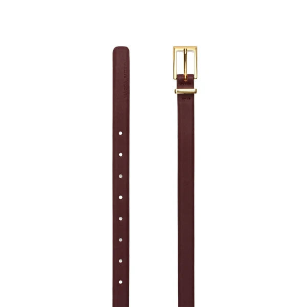 Leather belt with rectangular buckle in bordeaux