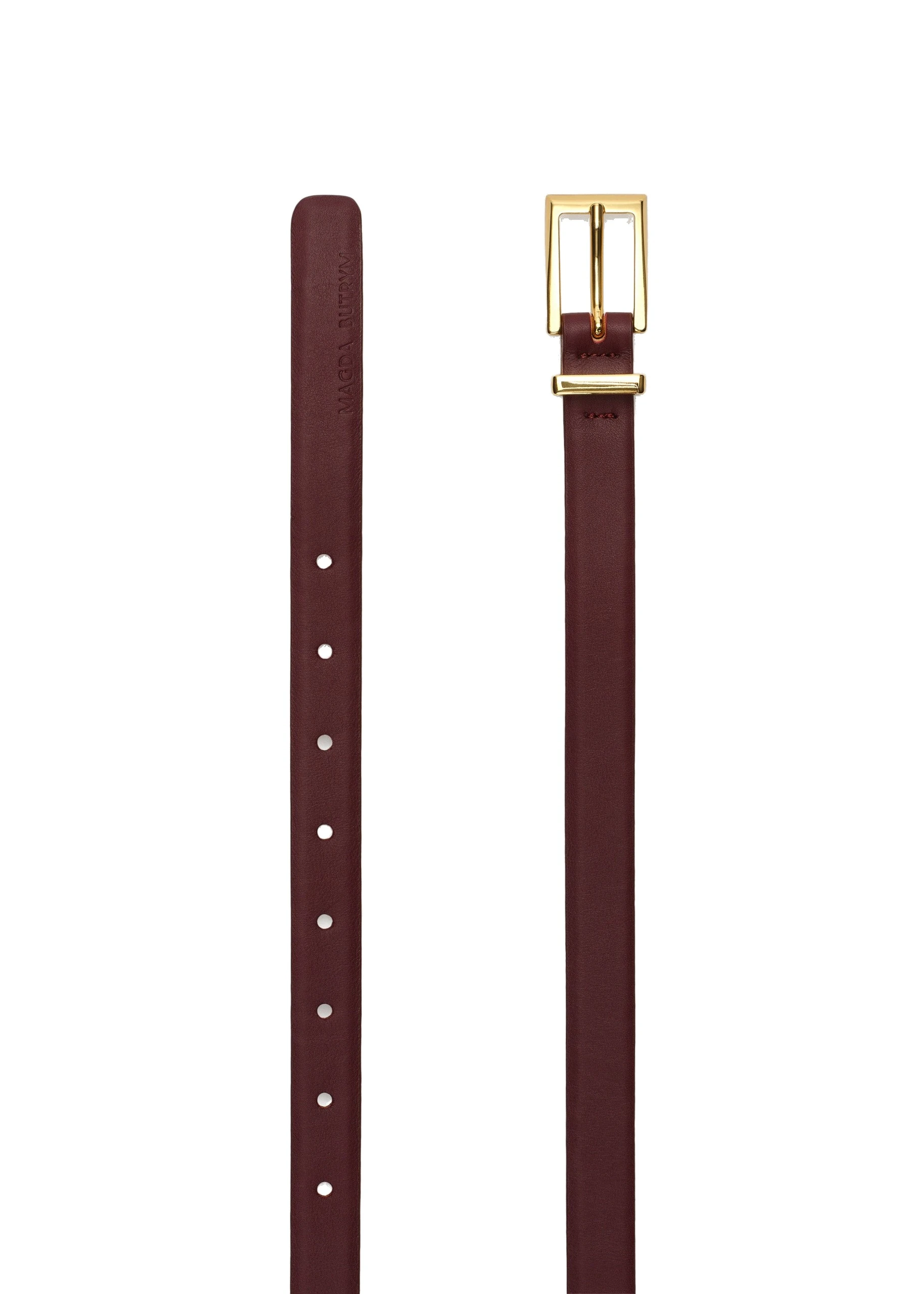 Magda Butrym Leather belt with rectangular buckle in bordeaux | Coveti Magda Butrym Leather belt with rectangular buckle in bordeaux