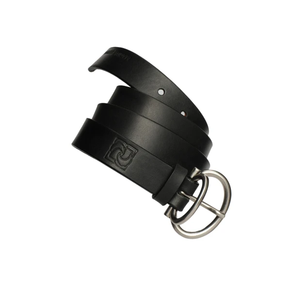 Leather belt with ring buckle in black - Image 2