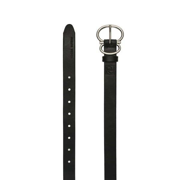 Leather belt with ring buckle in black