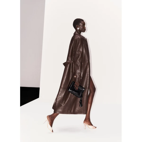 Leather belted coat in brown - Image 4