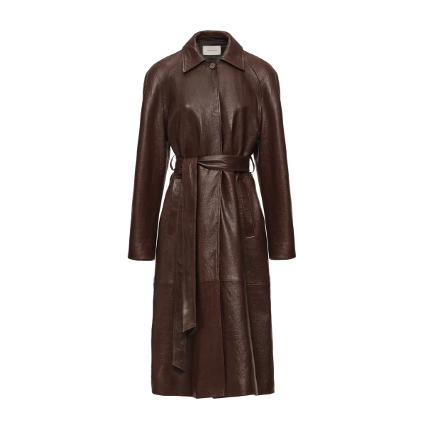 Leather belted coat in brown