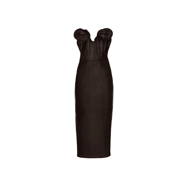 Magda Butrym Leather floral corset dress in brown