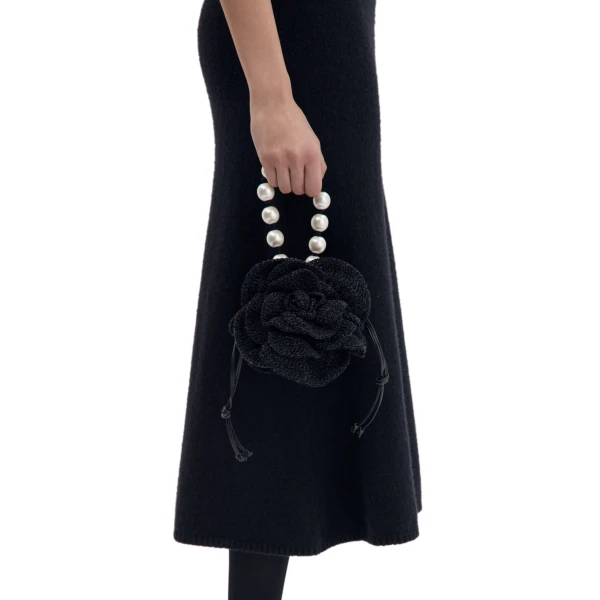Magda bag pearl strap in black crochet - Image 4