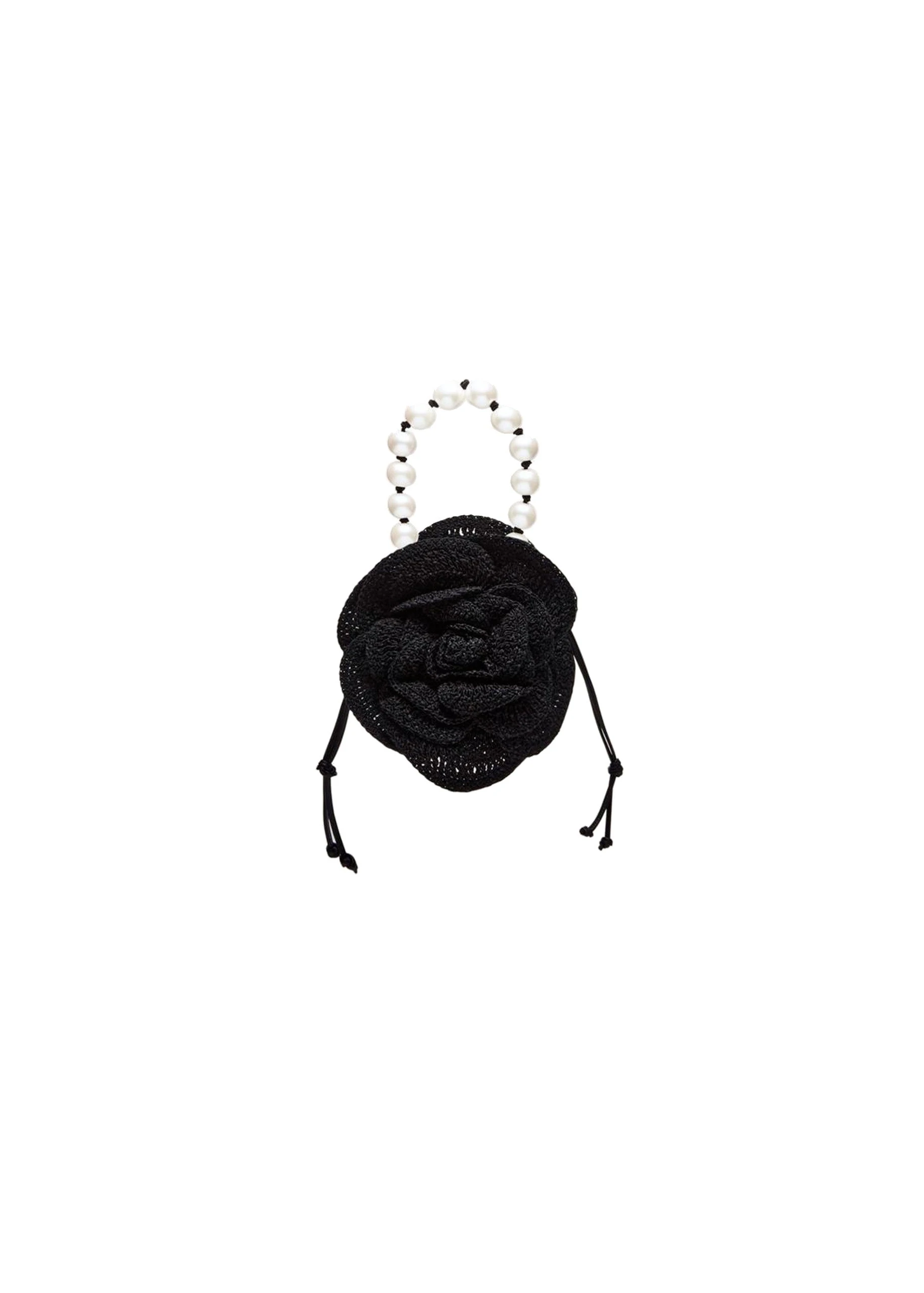 Magda Butrym Magda bag pearl strap in black crochet | Coveti Magda Butrym Magda bag pearl strap in black crochet