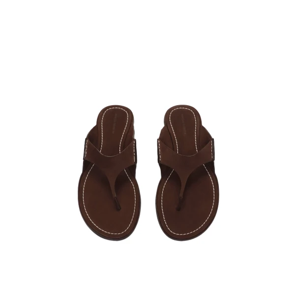 Nubuk thong flat sandals in brown - Image 3