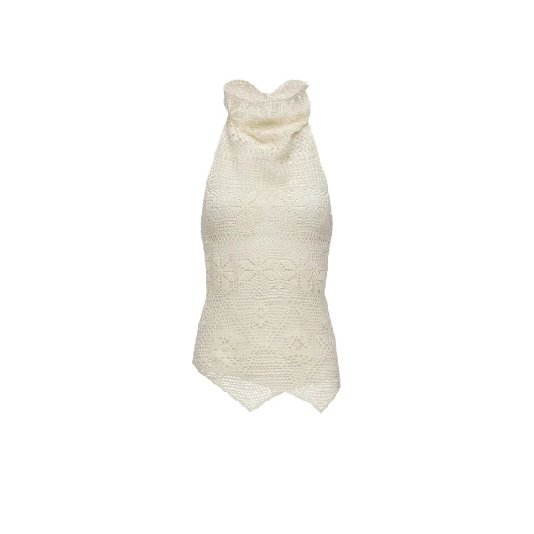 Magda Butrym Open-back crochet halterneck top in cream