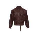Magda Butrym Oversized belted leather jacket in burgundy