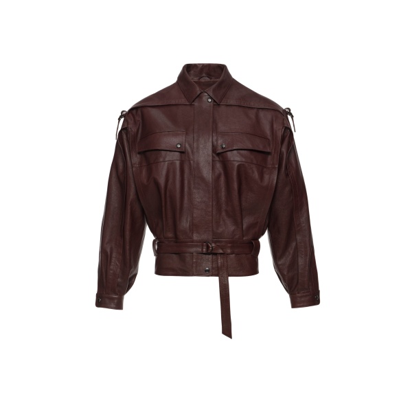 Magda Butrym Oversized belted leather jacket in burgundy