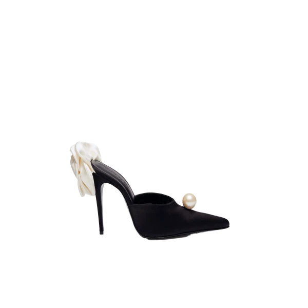 Magda Butrym Pointed flower mules in black satin