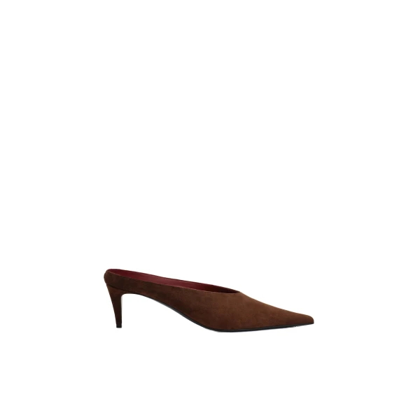 Magda Butrym Pointed-toe kitten heel mules in brown suede
