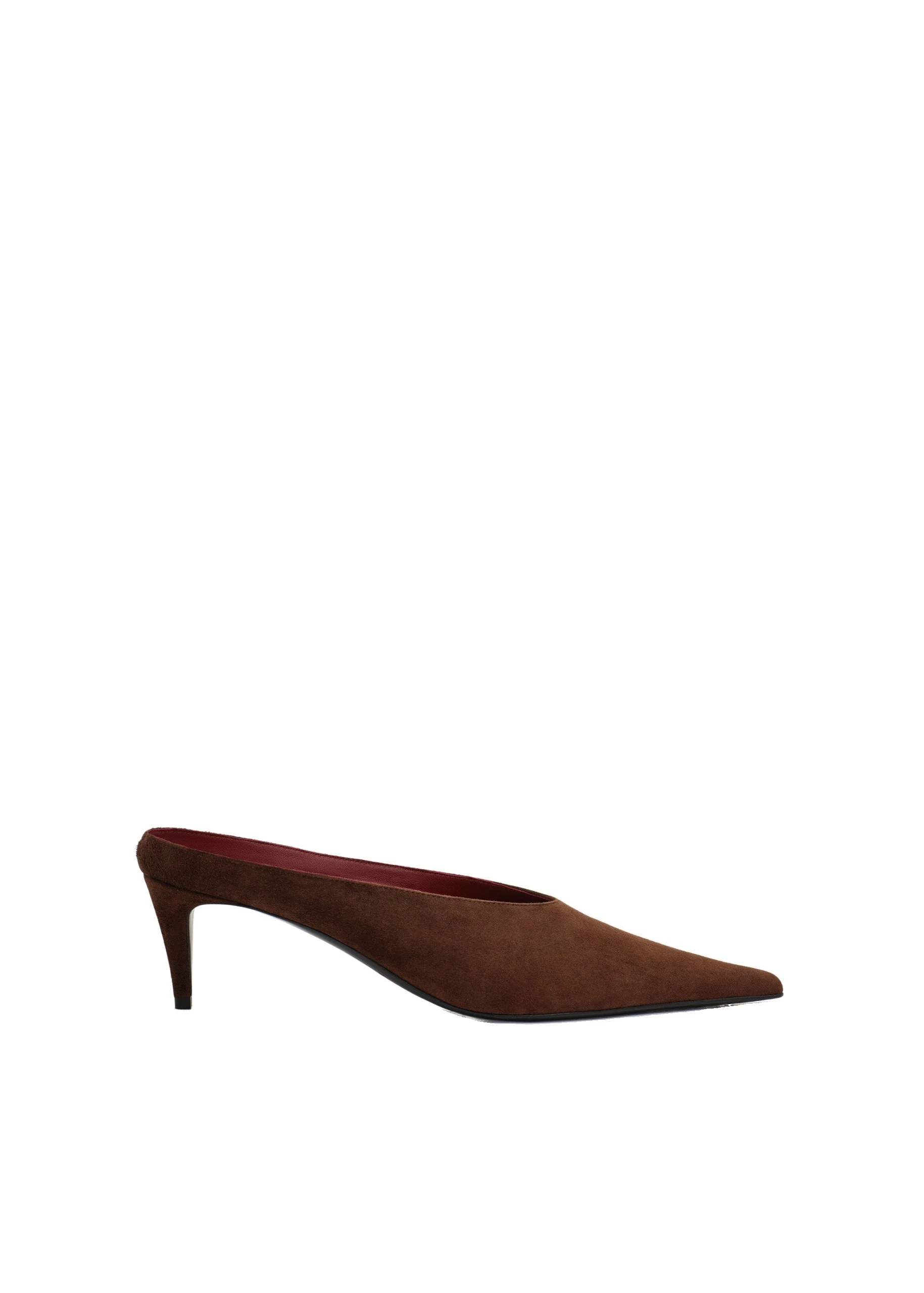 Magda Butrym Pointed-toe kitten heel mules in brown suede | Coveti Magda Butrym Pointed-toe kitten heel mules in brown suede