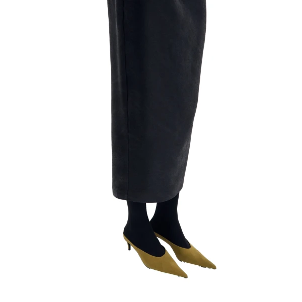 Pointed-toe kitten heel mules in green satin - Image 4