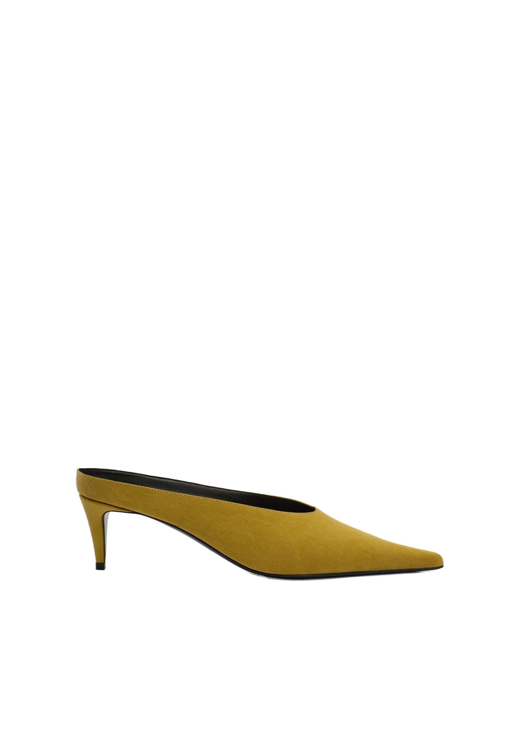 Magda Butrym Pointed-toe kitten heel mules in green satin | Coveti Magda Butrym Pointed-toe kitten heel mules in green satin