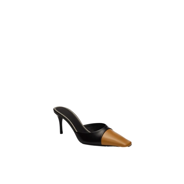 Pointed-toe mules in black and gold leather - Image 2